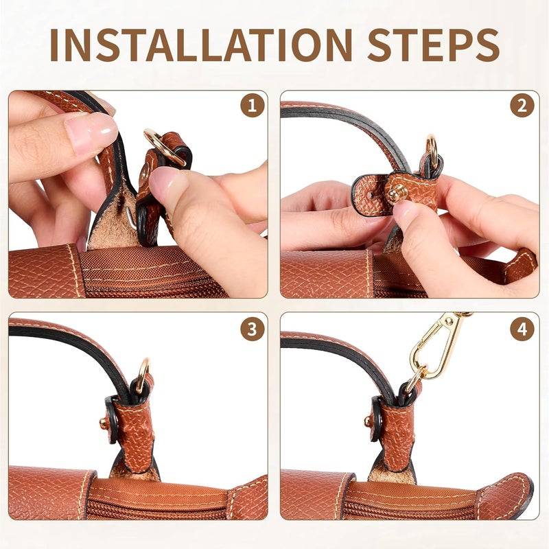 KOMHPS Purse Straps Replacement, Leather Handbag Crossbody Shoulder Strap Kit Adjustable for Mini Longchomp Tote Bag Women - Image 5